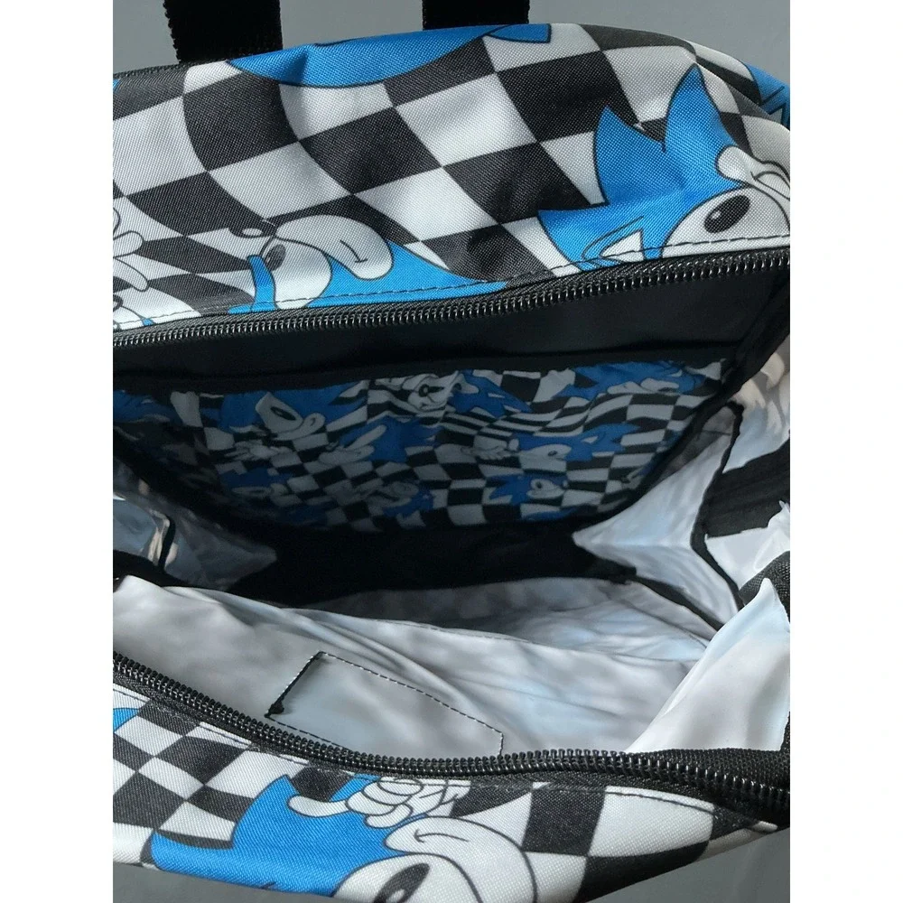 Sonic the Hedgehog Bioworld 17 Inch Backpack Checkered Blue Black White NWT